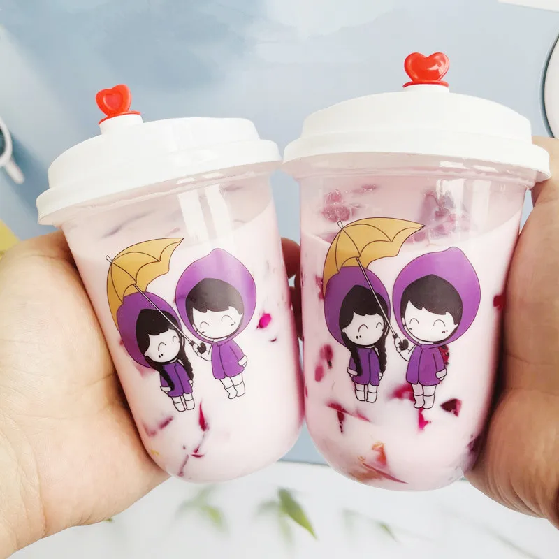 50 шт Мультяшные одноразовые для молока чайная чашка 400ML прозрачные пластиковые