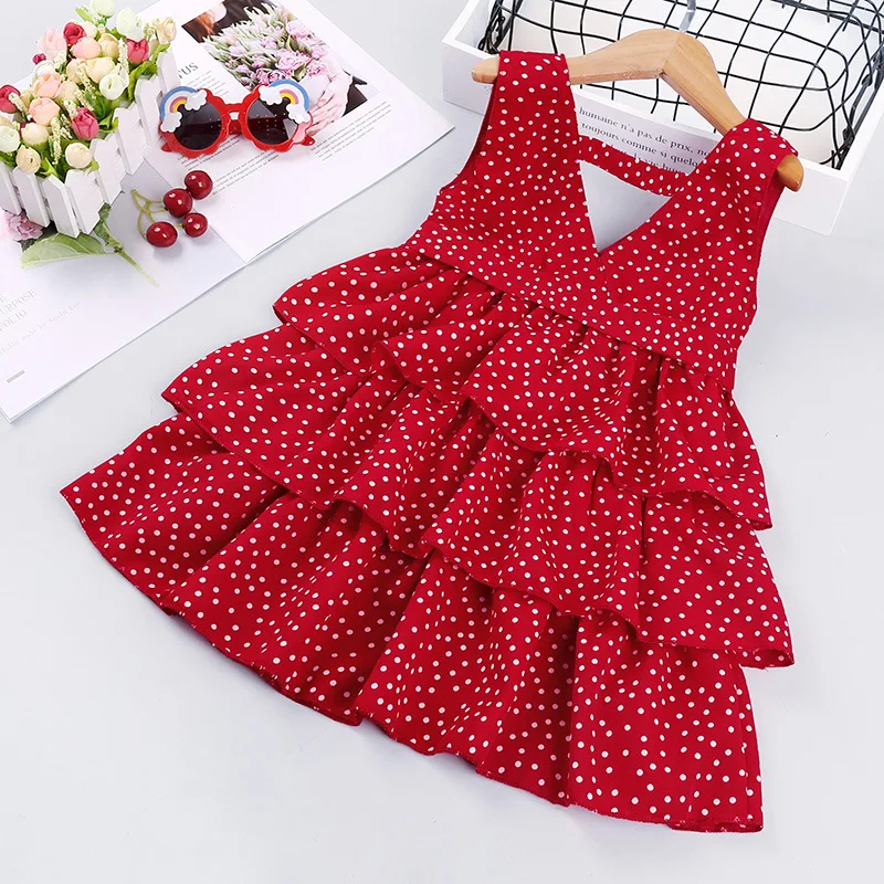 

Детское многослойное платье с узором в горошек платье без рукавов с v-образным вырезом, платье платья для маленьких девочек; Платье принцесс...