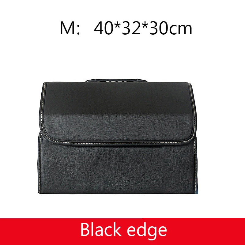 Black edge M Одноцветный кожаный Органайзер для багажника, сумка для хранения из искусственной кожи, складная сумка с едой, напитками, зонтиком для уборки БАГАЖНИКА АВТОМОБИЛЯ - Название цвета: Black edge M