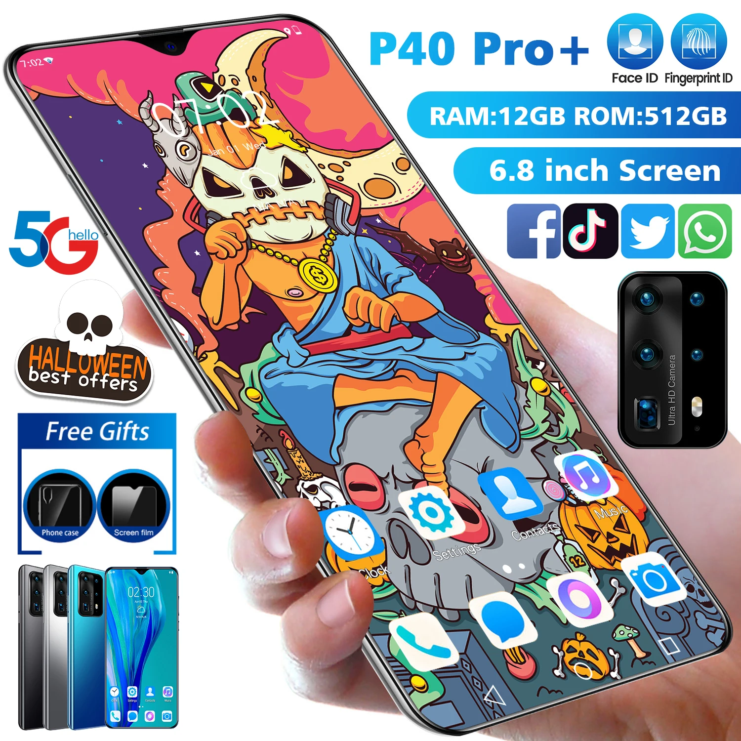 

P40 Pro+ Smartphone 6.8 Inch 12GB 512GB 16MP+32MP Android 10 5000mAh Ten Core Really MTK6875 4G 5G Dual SIM Global Version