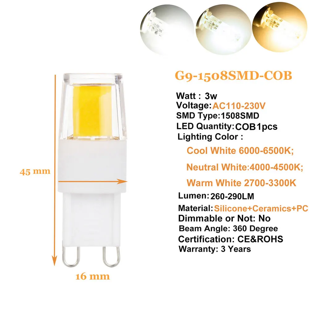 Светодиодная лампочка G9 110 в 220 3 вт 4 5 6 COB SMD 4014 2835 сменные галогенные лампочки для
