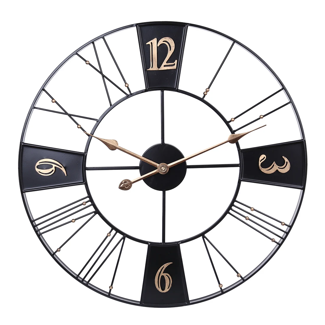 60cm 24 Inches Wrought Iron Silent Wall Clock Hollow Hanging Clock 2020 new arrival - Black