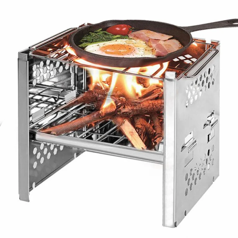 

Square Wood Stove Outdoor Grill Mini Charcoal Stove Folding Grill Outdoor Camping Folding Barbecue Equipment Cooking Supplies