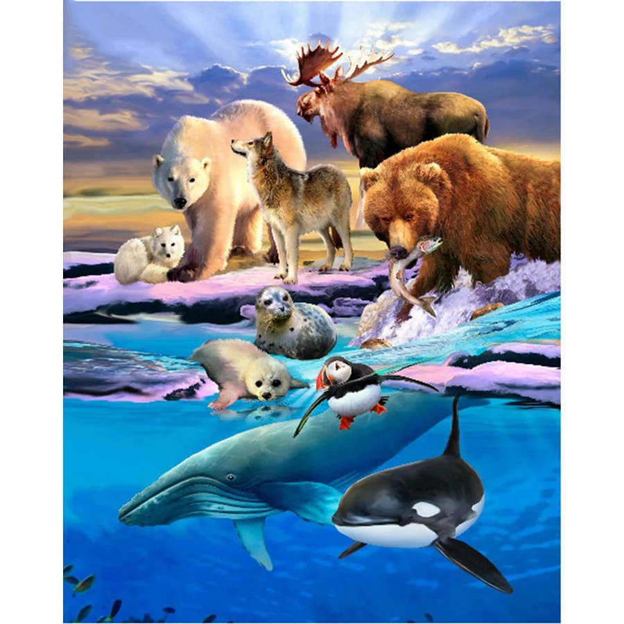 Алмазная вышивка с животными медведь пингвин дельфин волк печать 3D живопись