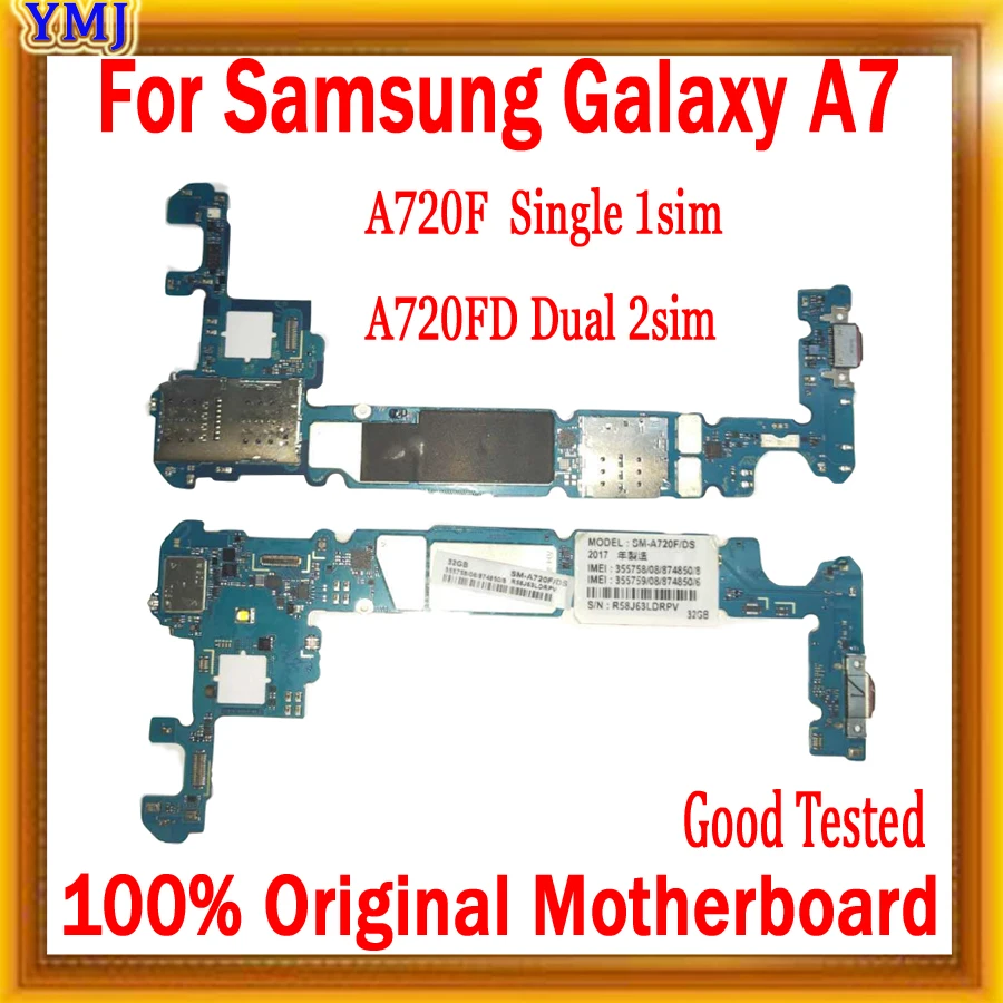 

EU Version for Samsung Galaxy A7 A720FD Motherboard 100% Original unlocked Replacement with full chips logic board
