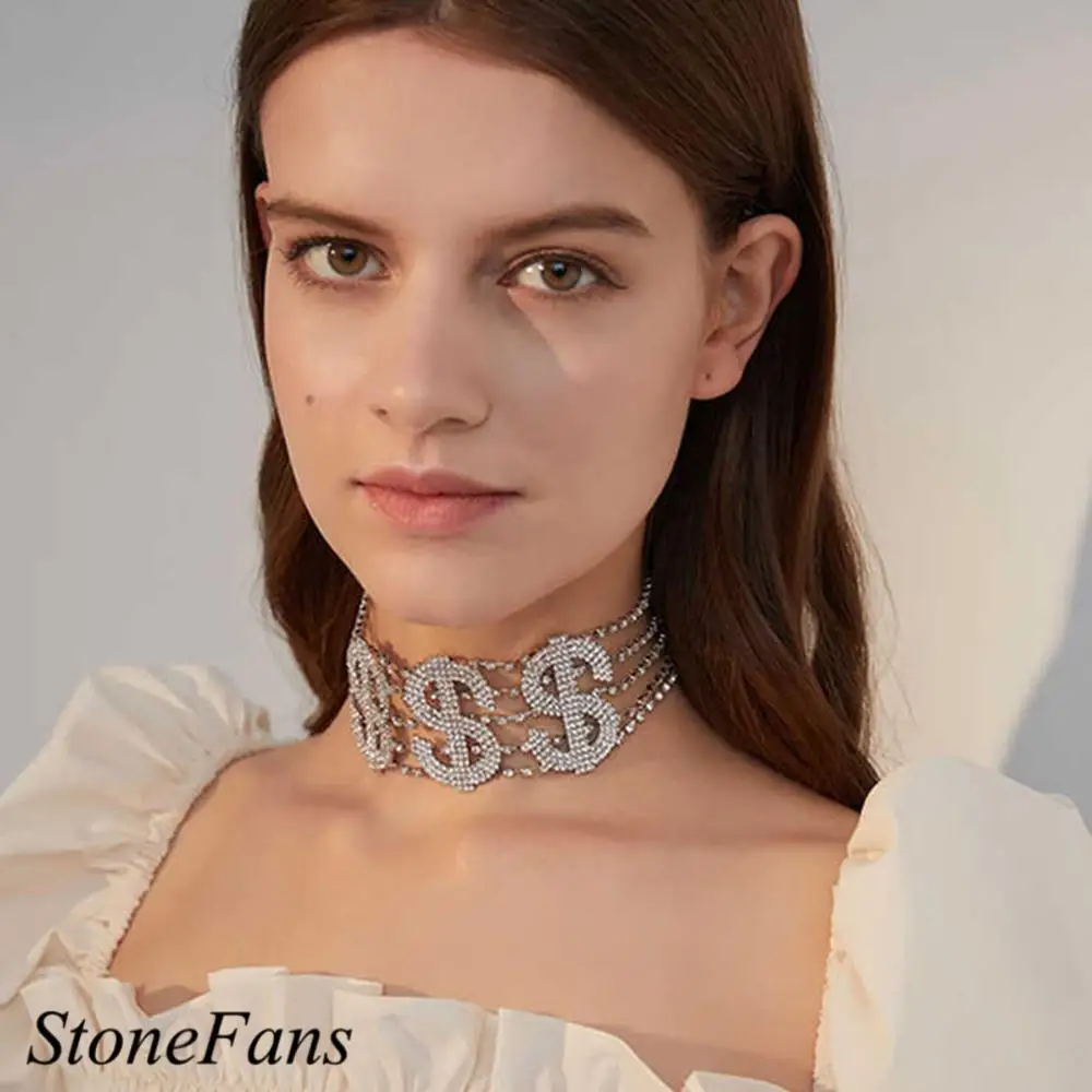 Роскошное большое ожерелье Stonefans Стразы доллар цепь для женщин Мода Кристалл