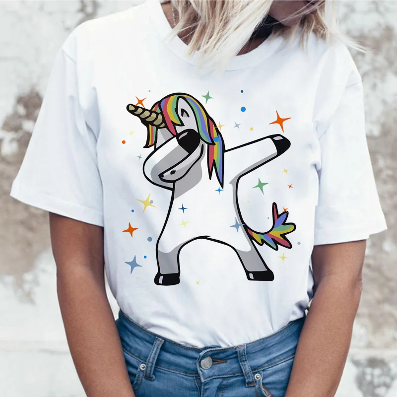 Женская футболка с единорогом Kawaii Unicornio 90s коротким рукавом в стиле хип хоп