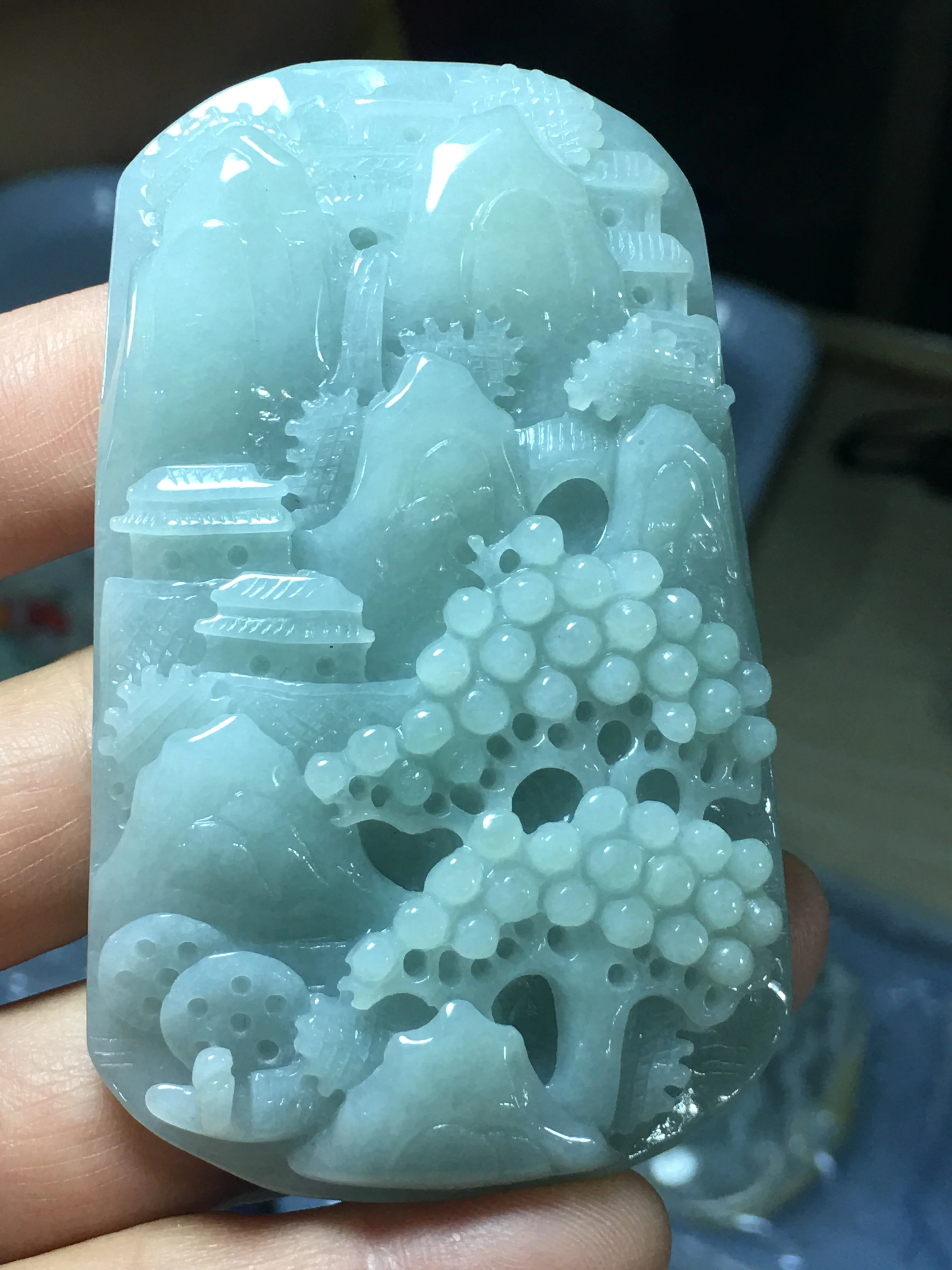 

Natural Myanmar jade A HandCarved landscape jadeite green jade pendant jade necklace pendants jewelry jade necklaces