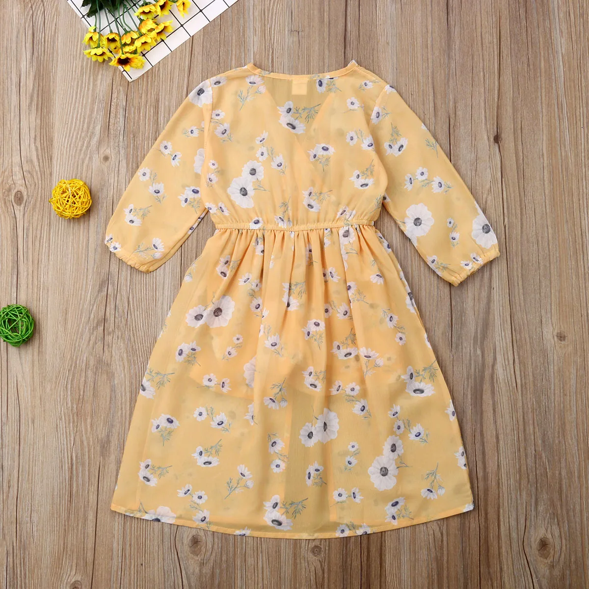 Boho/Детское платье-комбинезон с цветочным рисунком для маленьких девочек пляжное платье с длинными рукавами и v-образным вырезом и цветами шифоновое платье для девочек Одежда для девочек От 1 до 5 лет