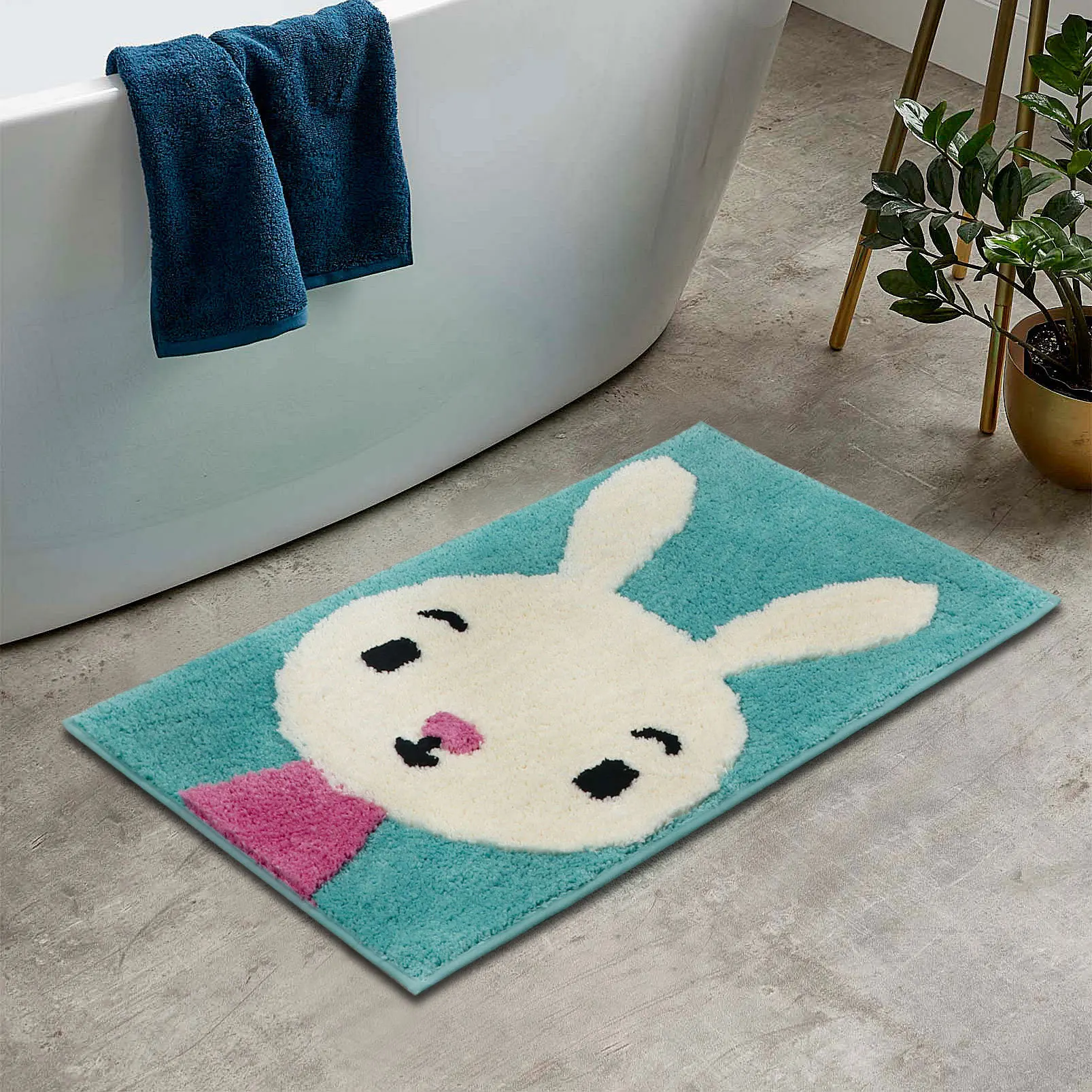 

Cartoon Animal Tufted Floor Mat Household Carpet Door Foot Mat Toilet Bathroom Anti-slip Absorbent Bath Rug Rabbit 50x80cm
