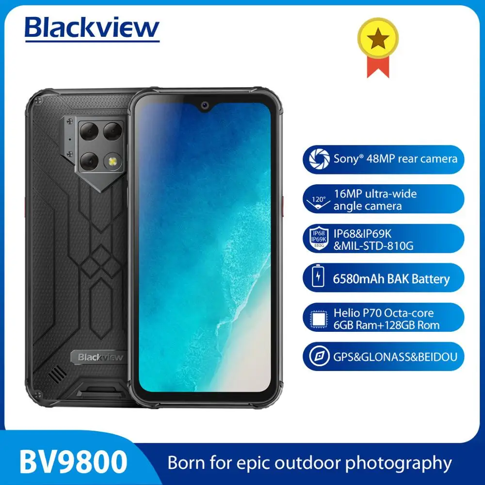 Смартфон Blackview BV9800 защищенный 6 + 128 ГБ IP68 3 дюйма Helio P70 Android 9 0 NFC 6580 мАч|Смартфоны| |