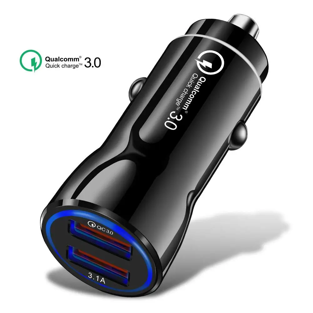 

Portable Qc3.0 Fast Charge Dual Port Car Charger Overheating Overcharge Protection Charger