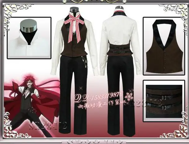 

Anime Black Butler Death Shinigami Grell Sutcliff Cosplay Red Uniform Outfit+Glasses Carnaval Halloween Costumes for Women Men