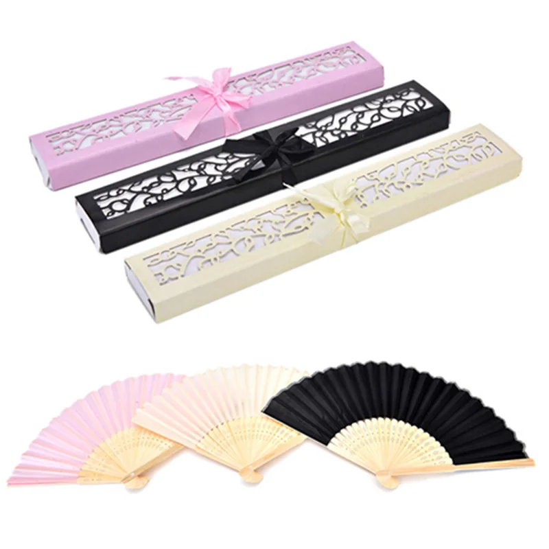 Складной ручной вентилятор Элегантный свадебный лазер с подарочной коробкой