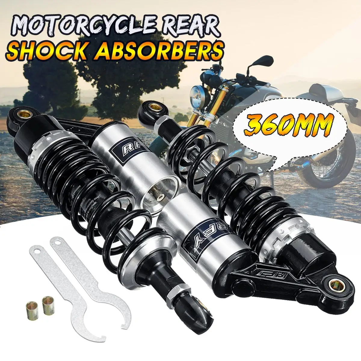 

360mm 14'' Round Hole Motorcycle Air Shock Absorber Rear Suspension Universal For Scooter Dirt Pit Bike ATV Quad