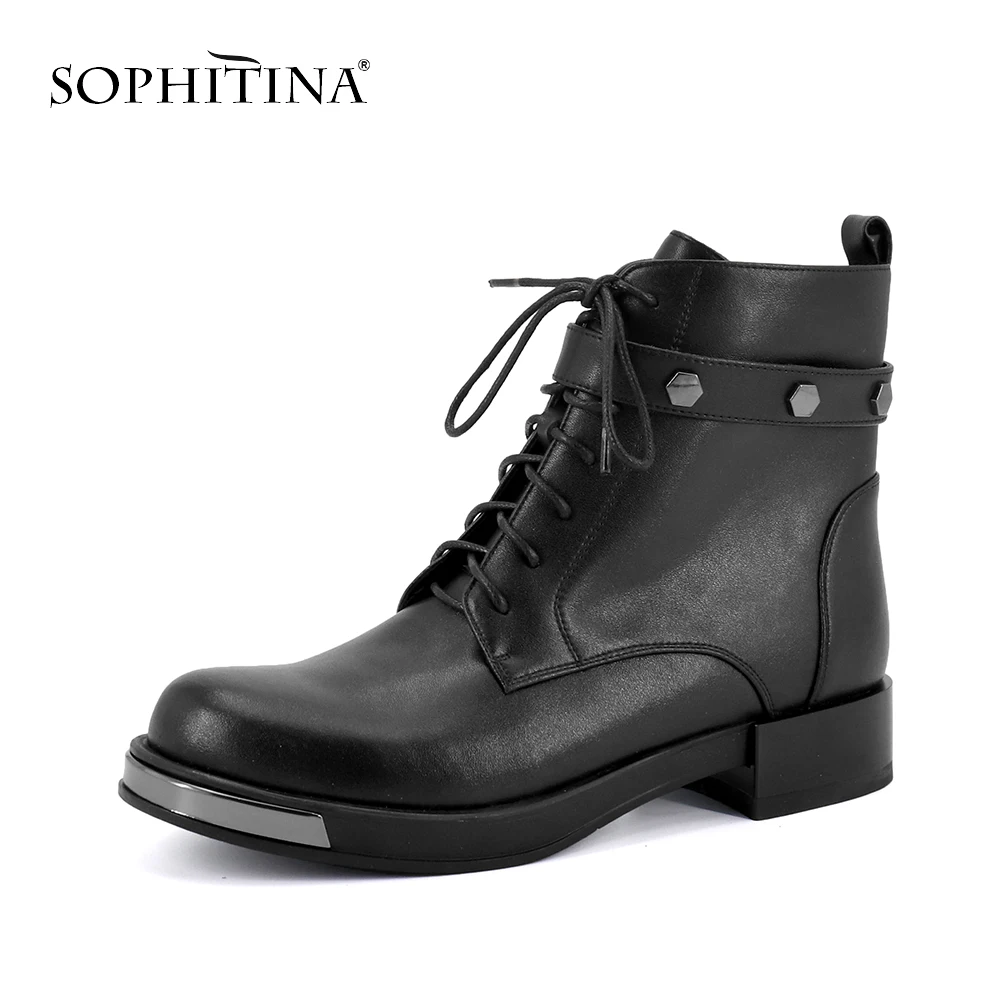 SOPHITINA/модные ботинки с металлическими украшениями; новая обувь из высококачественной натуральной кожи с круглым носком; Лидер продаж; ботильоны ручной работы; SC257