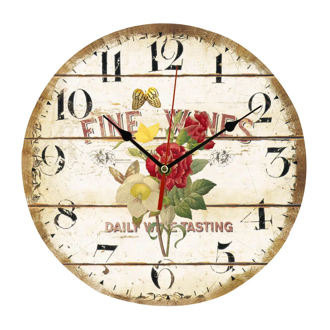 

Frameless printing MDF Wooden Material wall clock Round Plane Shape Silent Movement Dry Battery Power Retro Design Decoration