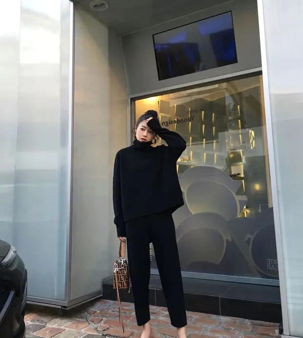 Женский Повседневный костюм из двух предметов свитер с высоким воротником и