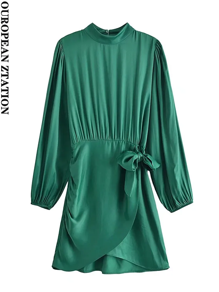 

Женское мини-платье с длинным рукавом, эластичным поясом