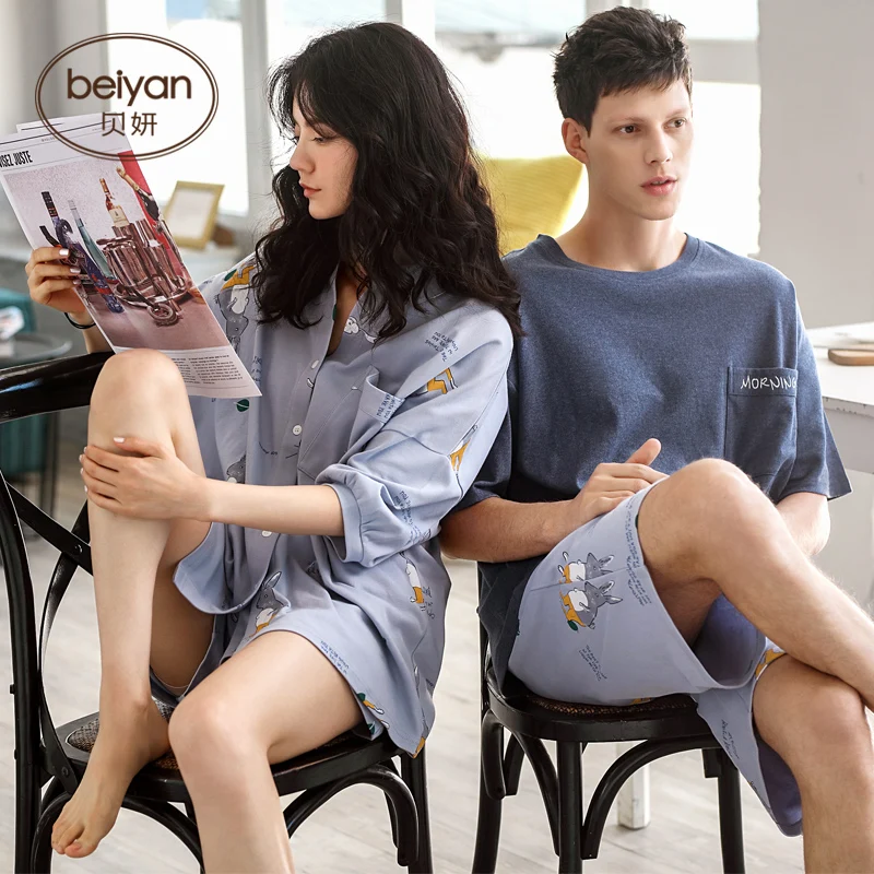 Летняя тонкая хлопковая пижама для пары милый мультяшный женский домашний или