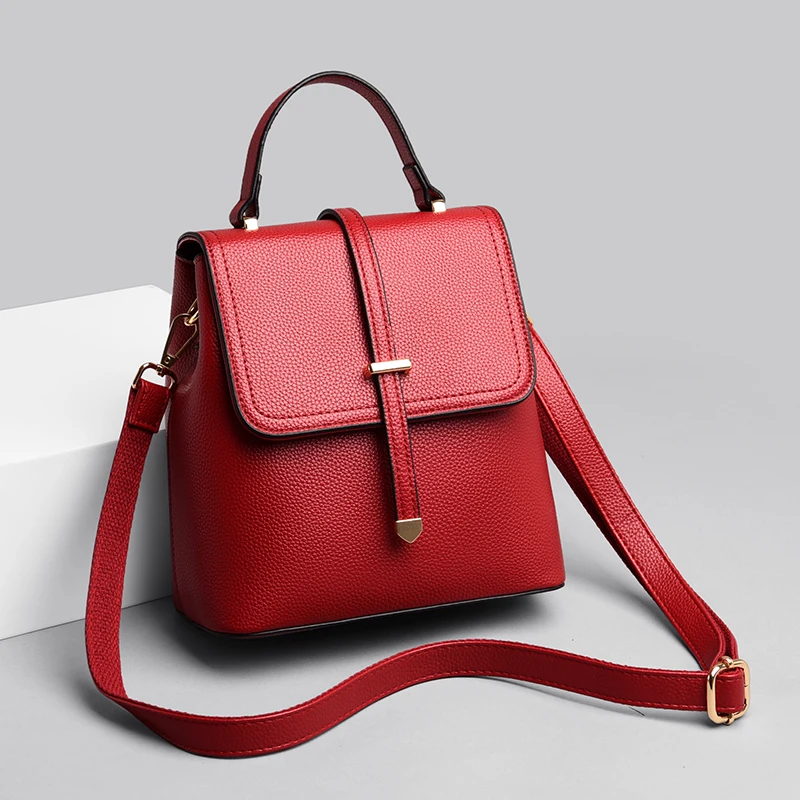

Solid Color Small Backpack Female Luxury Soft Leather Backpacks 2021 New Lychee Pattern Knapsack Women Casual All Match Rucksack