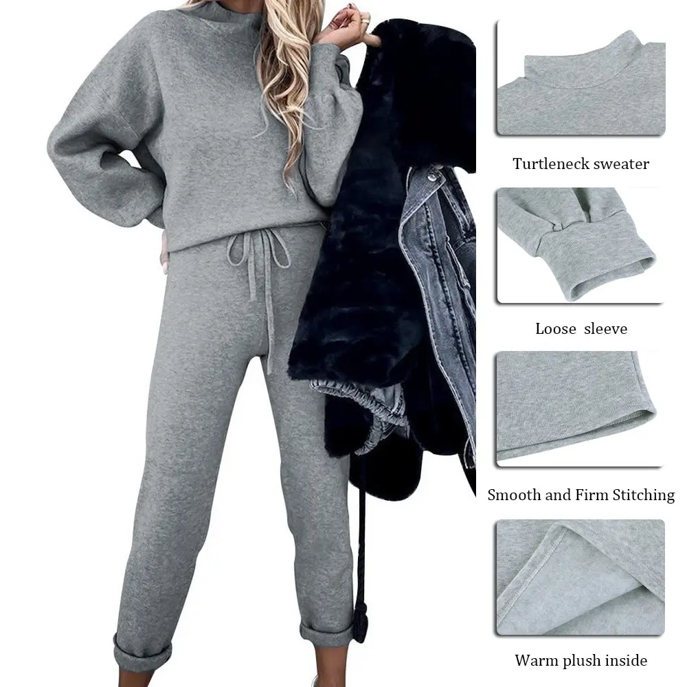 

2021 Sprin Autumn Winter Fashion Solid Color Sports Suit Women's Casual Lon Sleeve O-Neck Sweatshirt + Lace-up Pencil Pants Suit