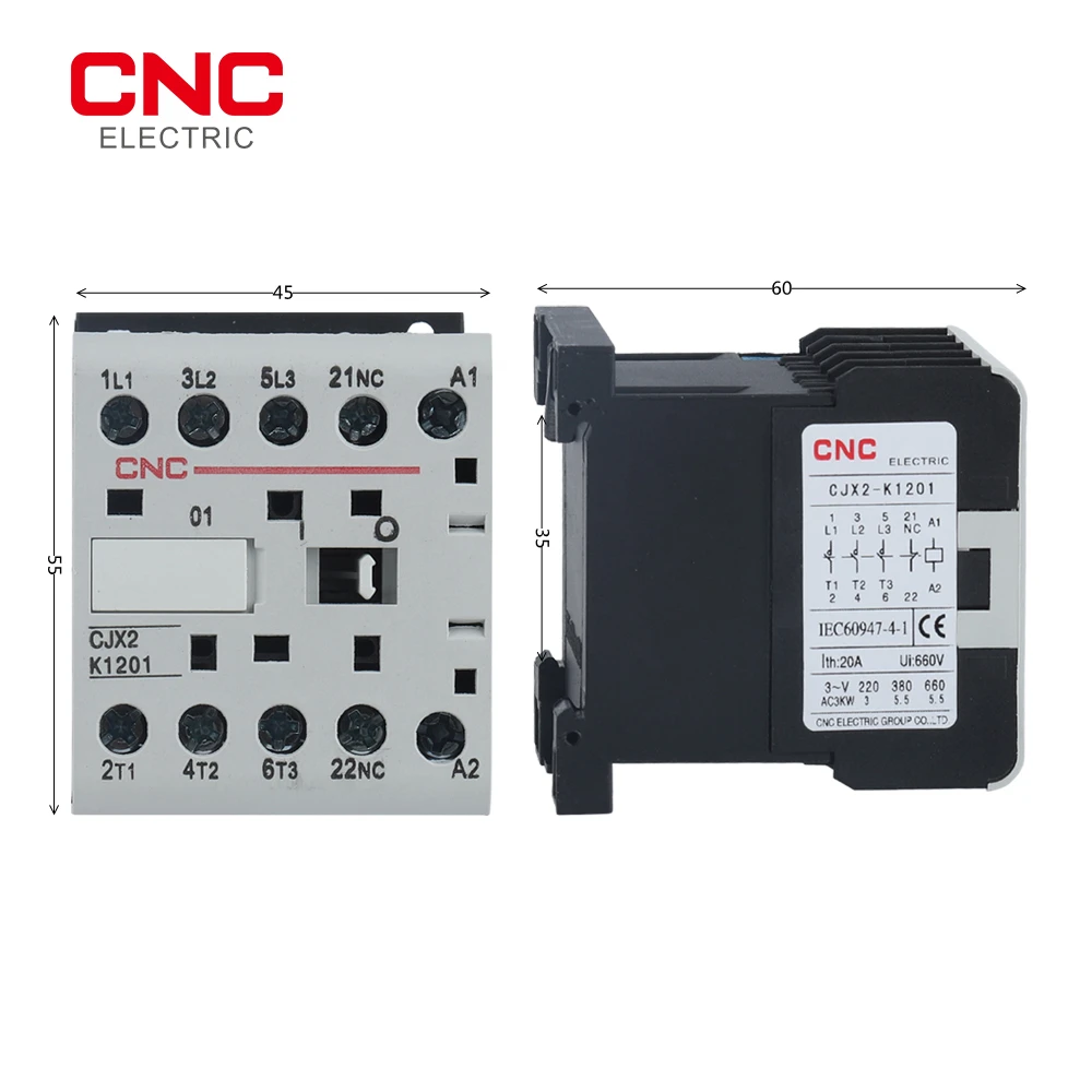CNC CJX2-K 220V 50/60Hz 6A 9A 12A Mini контактор переменного тока Din Rail 3P 3main 1NO/3main 1NC катушка