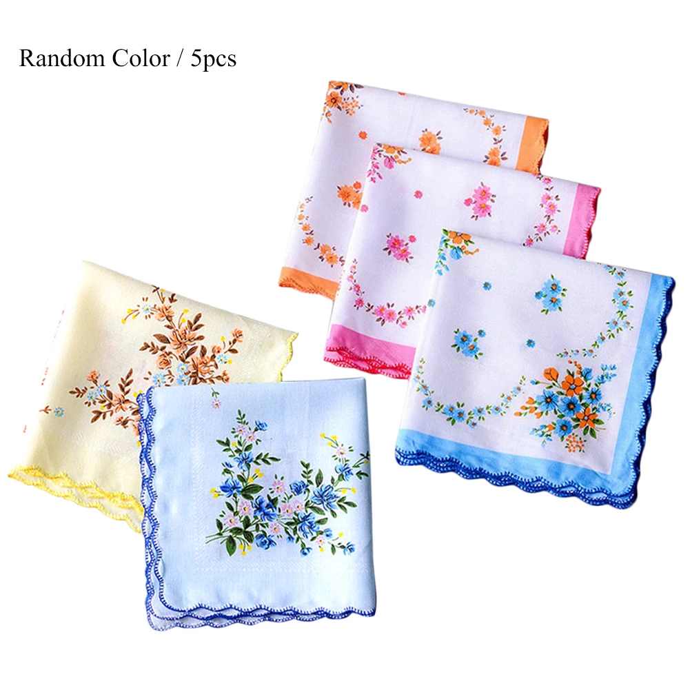 

5Pcs Fashion Vintage Cotton Women Hankies Embroidered Butterfly Flower Hanky Floral Ladies Handkerchief Fabrics Random color