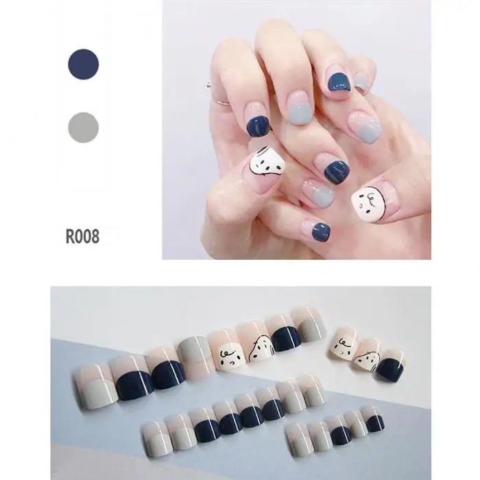 High Quality Fashion Style Wearable press on nails short Waterproof 24 Pieces Boxed Fake Nails Finished Nail Patch with Glue T