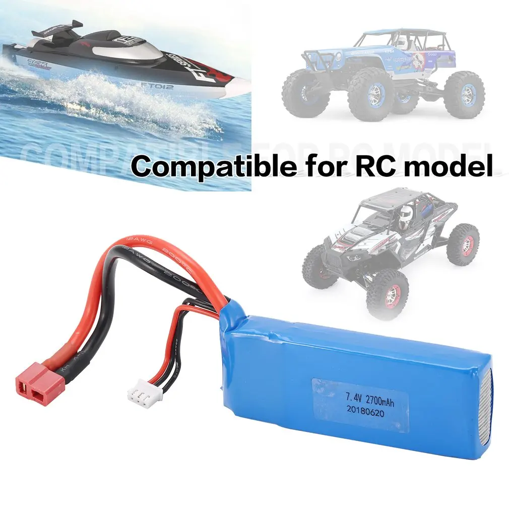 2шт 7 4 В 2700 мАч 20C 2S Lipo батарея с Т образной вилкой для Wltoys 10428 A B B2 1/10 RC Гусеничный