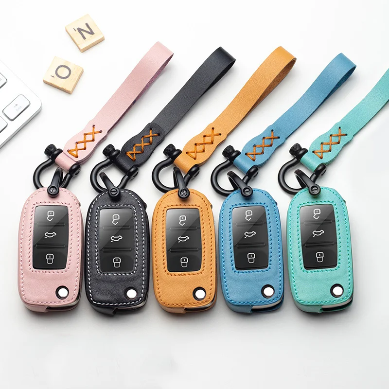 Кожаный чехол для автомобильного ключа VW Golf Bora Jetta POLO GOLF Passat Skoda octevia A5 Fabia seat Leon Tiguan