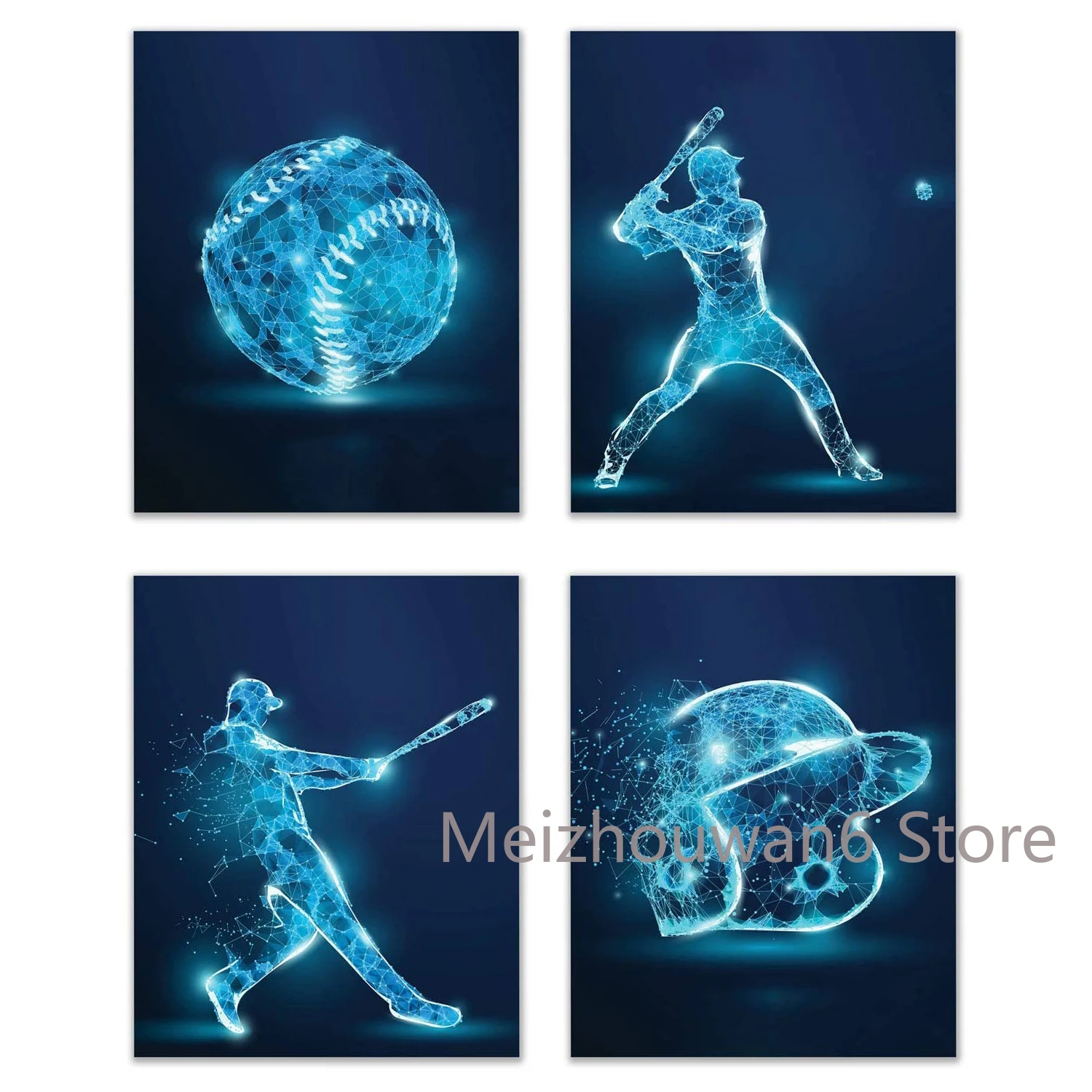 

Baseball X-Ray Wall Art Decor Metal Tin Sign Set of 4 (8x12) Inch Poster Tin Sign Metal Plaque Bedroom Living Room Gift Idea