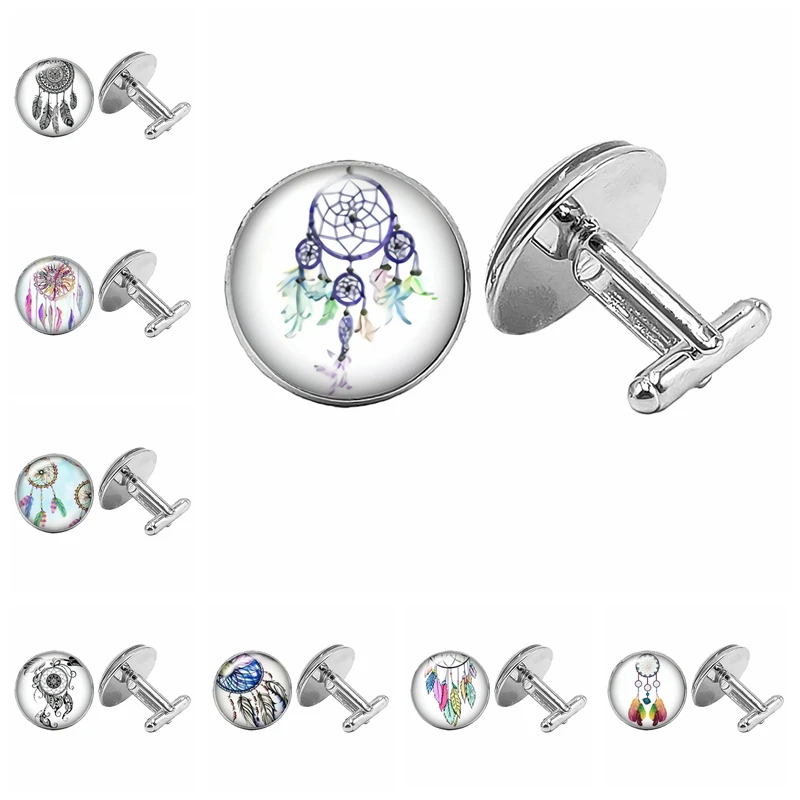 2019 Hot Sale Color Feather Dreamcatcher Pattern Cufflinks Glass Bevel Handmade Art Gift | Украшения и аксессуары