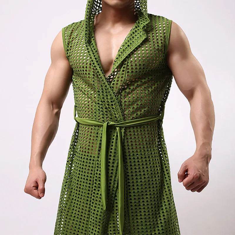 Сексуальное мужское нижнее белье Халат с капюшоном длинная ночная рубашка шорты