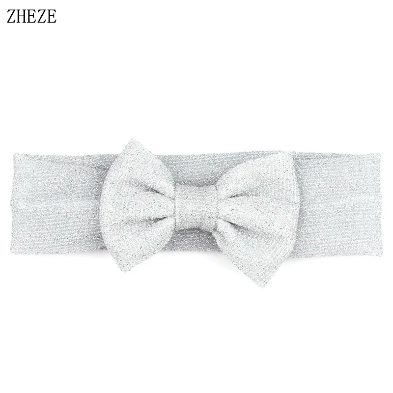 

1PC Retail NEW Girls Elastic Headband for Children Glitter 4'' Bow Turban Hairband Hair Accessory Kids Elastic Hair Bands Head