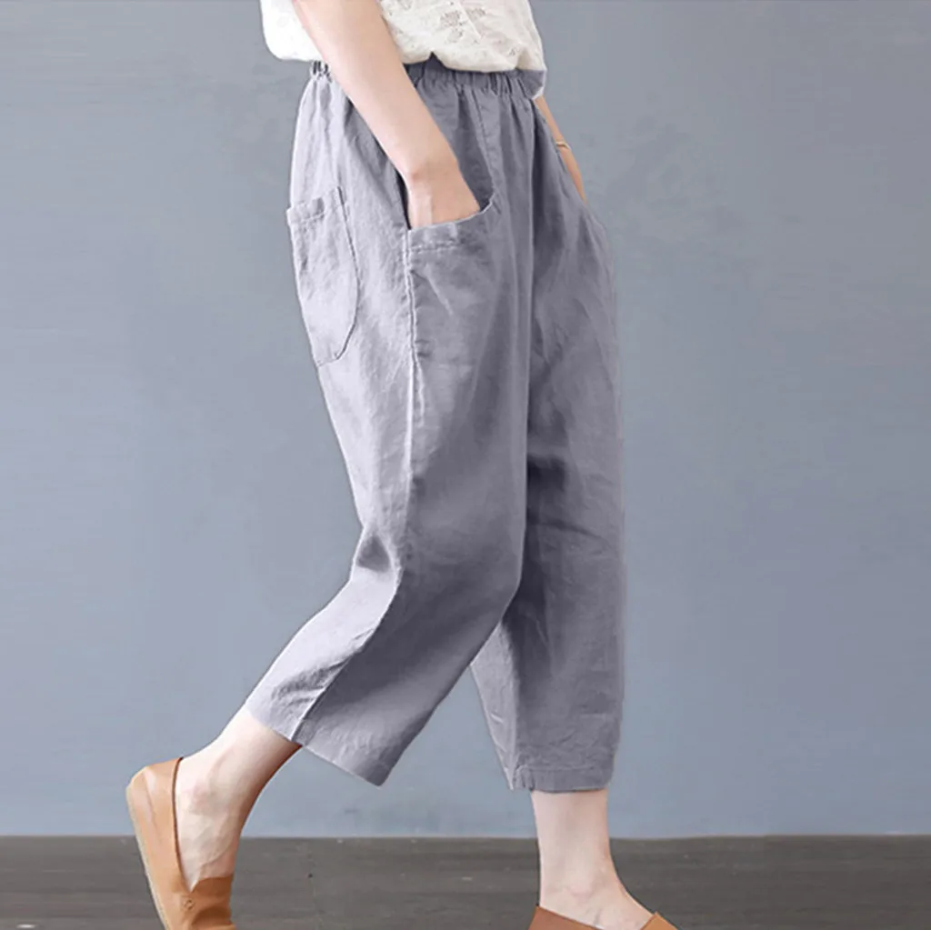 Женские эластичные длинные брюки Bequeme mode damen hosen однотонные из хлопка и льна M 3XL