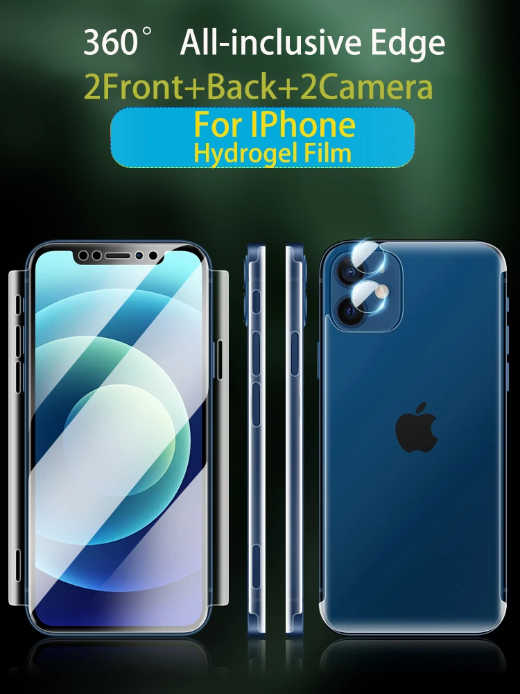 3 в 1 13 Pro Max Защита экрана для IPhone 11 12 Mini 12Pro Гидрогелевая пленка XR XS X Мягкая 360 ° HD