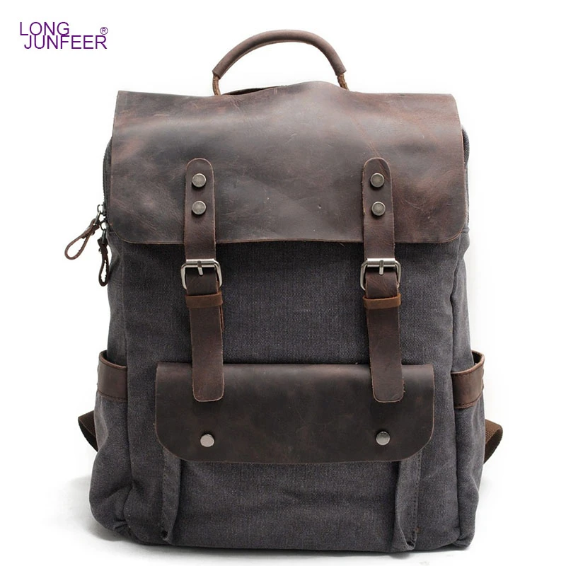 

Hot New Multifunction Fashion Men Backpack Vintage Canvas Backpack Leather School Bag Neutral Portable Wearproof Travel Bag Z172