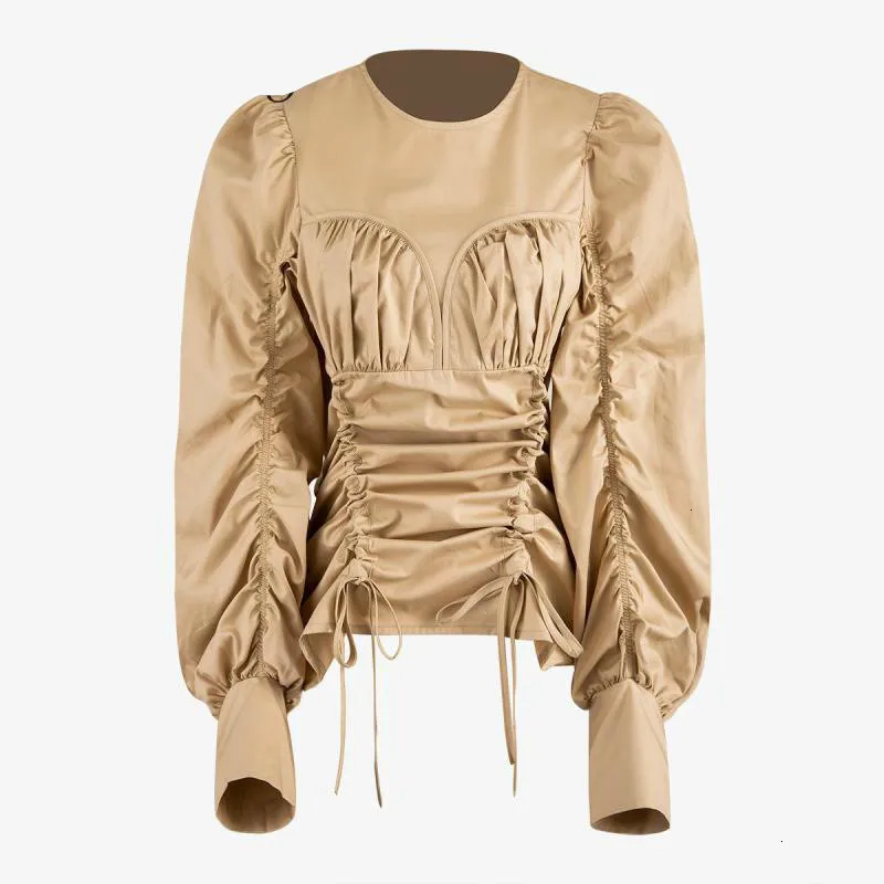 Женская блузка с круглым вырезом и рукавами фонариками Прямая поставка женская