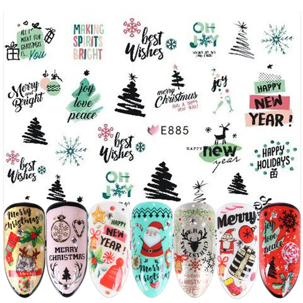 1 шт. 3D наклейки для ногтей рождественские украшения олени Санта Клаус ползунки