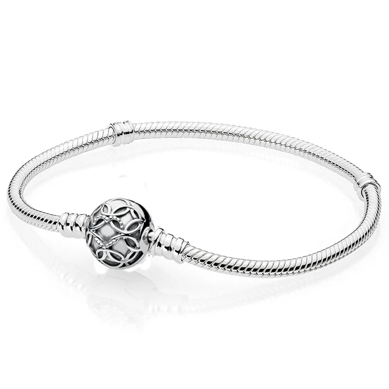 

New 925 Sterling Silver Moment Vintage Pattern of Love Snake Chain Bracelet For Popular Original Bangle Bead Charm DIY Jewelry