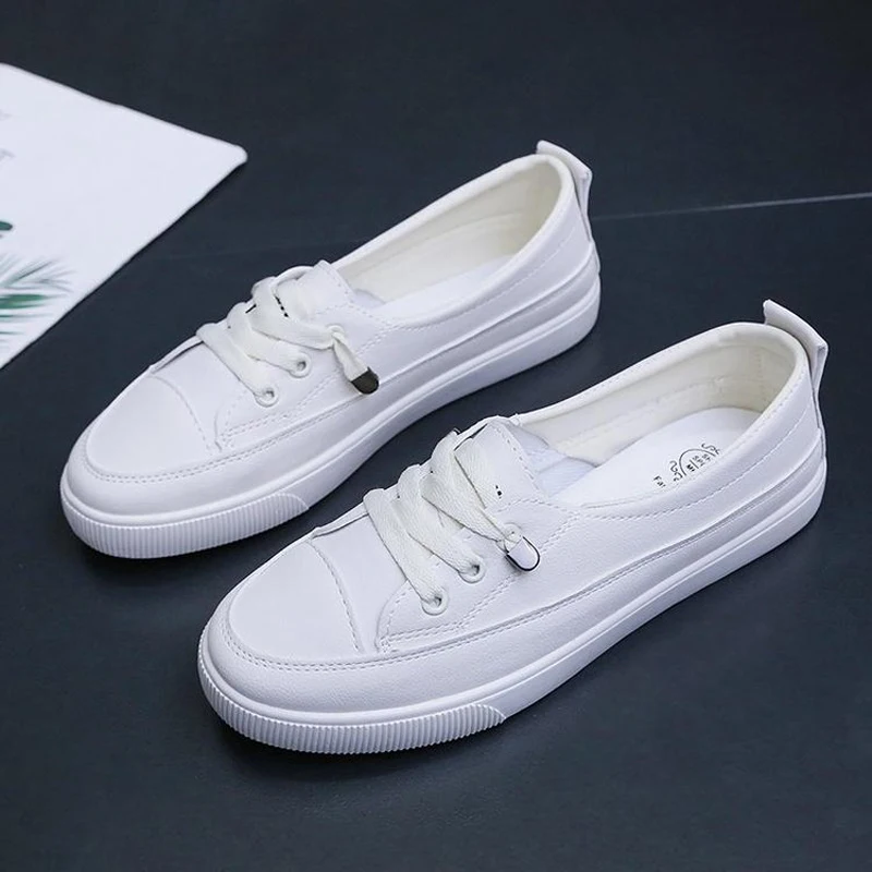 

2021 Low Platform Sneakers Women Shoes Female Pu Leather Walking Sneakers Loafers White Flat Slip On Vulcanize Casual Shoes