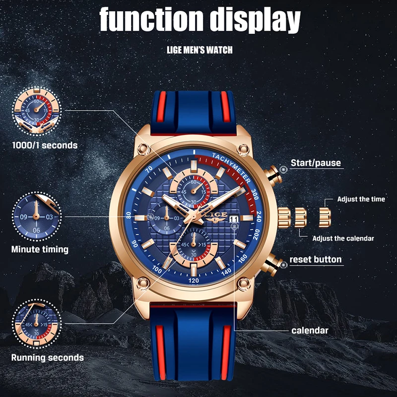 Часы наручные LIGE Мужские кварцевые роскошные брендовые уникальные спортивные
