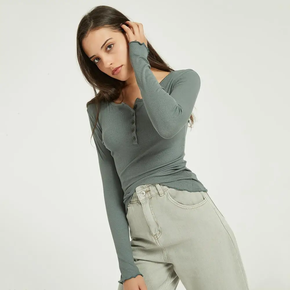 Женские мягкие футболки Wixra тонкие с длинными рукавами и круглым вырезом базовые