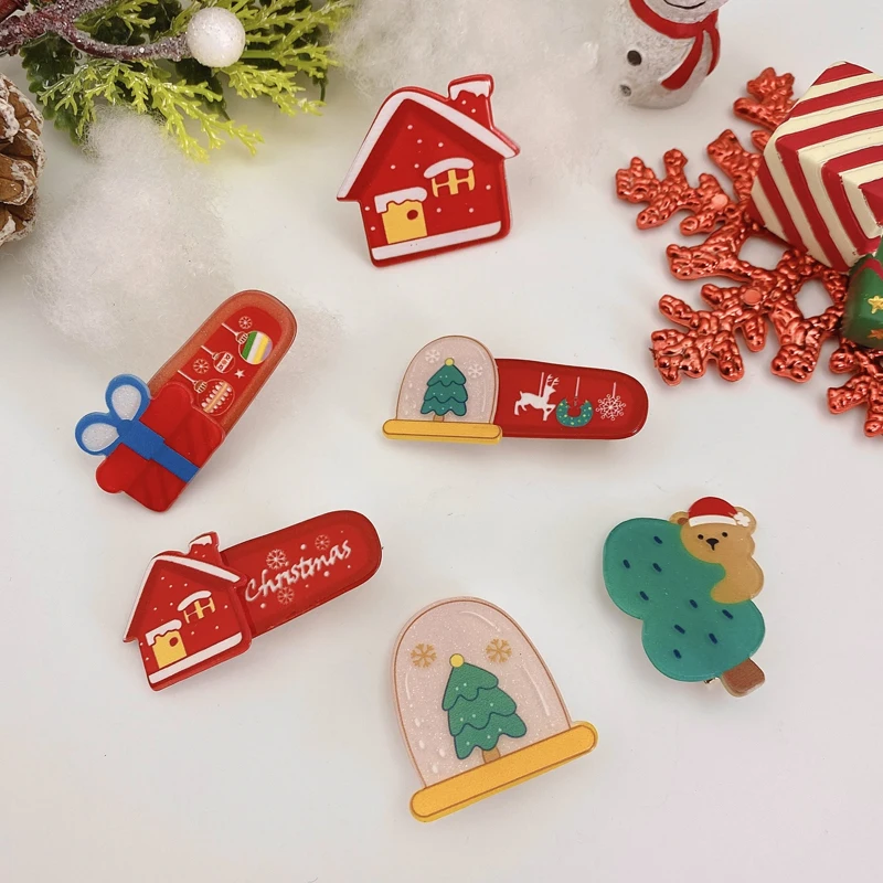 

Christmas Tree Children Hair Accessories Kid Girl Cute Cartoon Snowman Elk Hair Clip Pin Hair Pins Hair Grip Barrettes