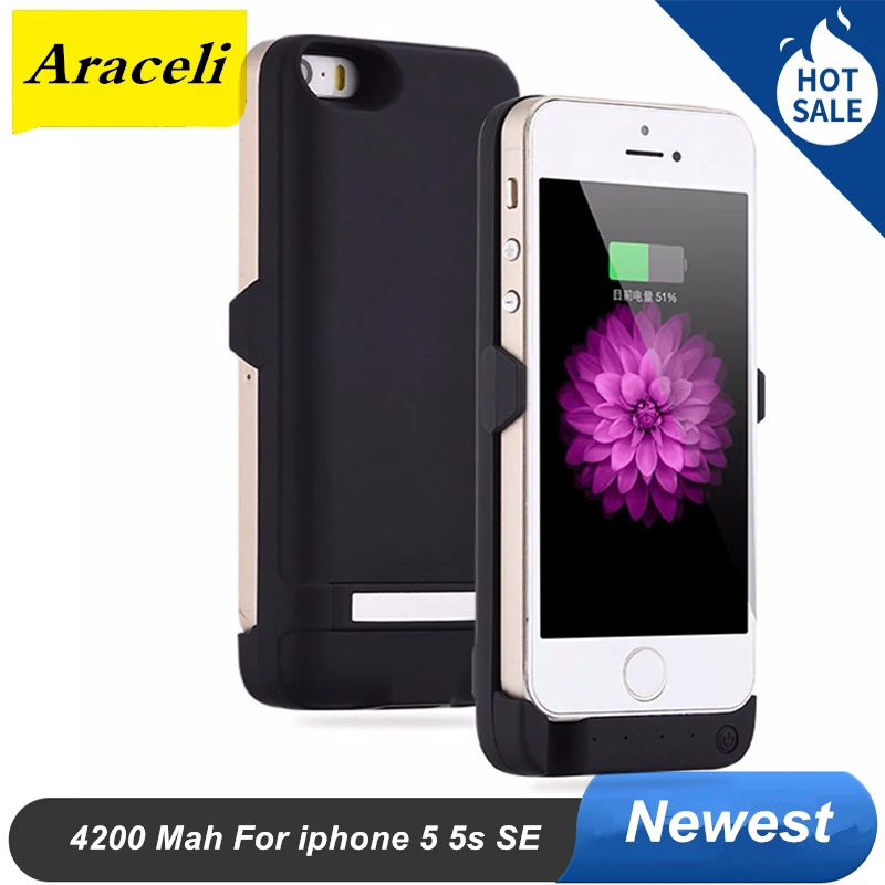 Чехол подставка для Apple iphone 5 4200 мАч Ультратонкий чехол аккумулятора SE резервного