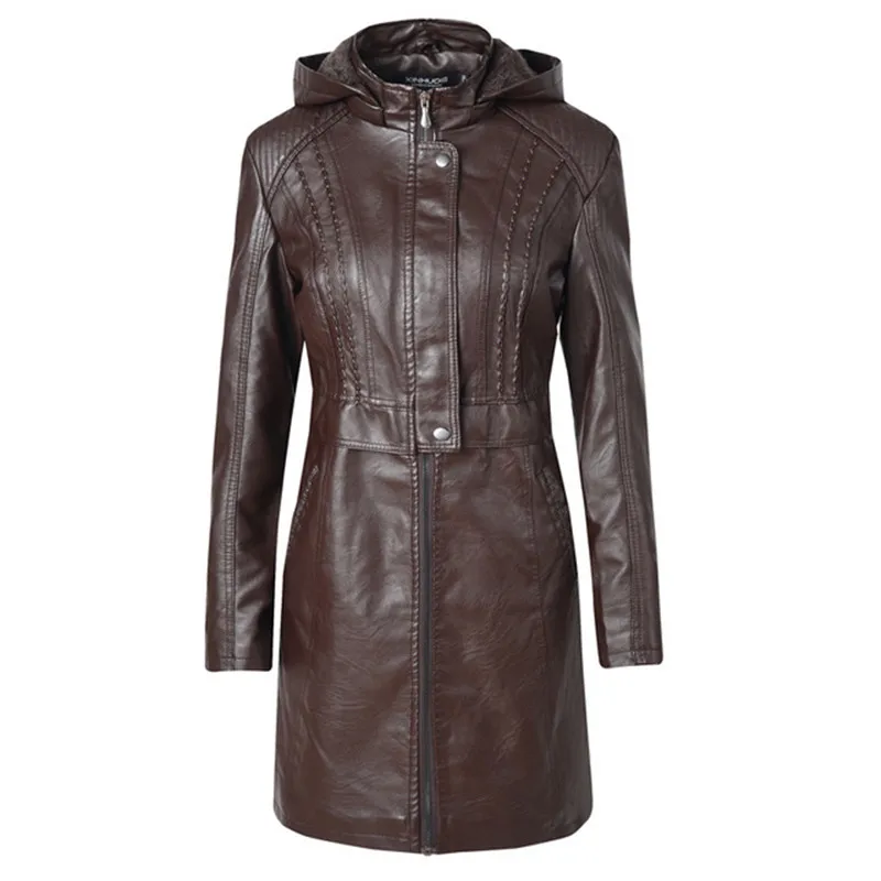 Женская кожаная куртка на зиму 2019 новый бархатный теплый тонкий длинный плащ из