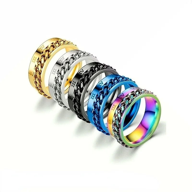 

Rotatable titanium steel chain ring Jewelry Unisex Roman number lovers man women Fashion Fine Popular Ring Jewelry Accessories