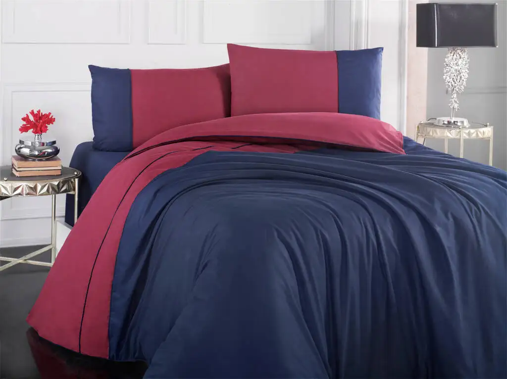 

THOR Double Color Double 100% Cotton Duvet Cover Set Pillowcase Bed Sheet Duvet Cover Burgundy / Blue Four Seasons New season