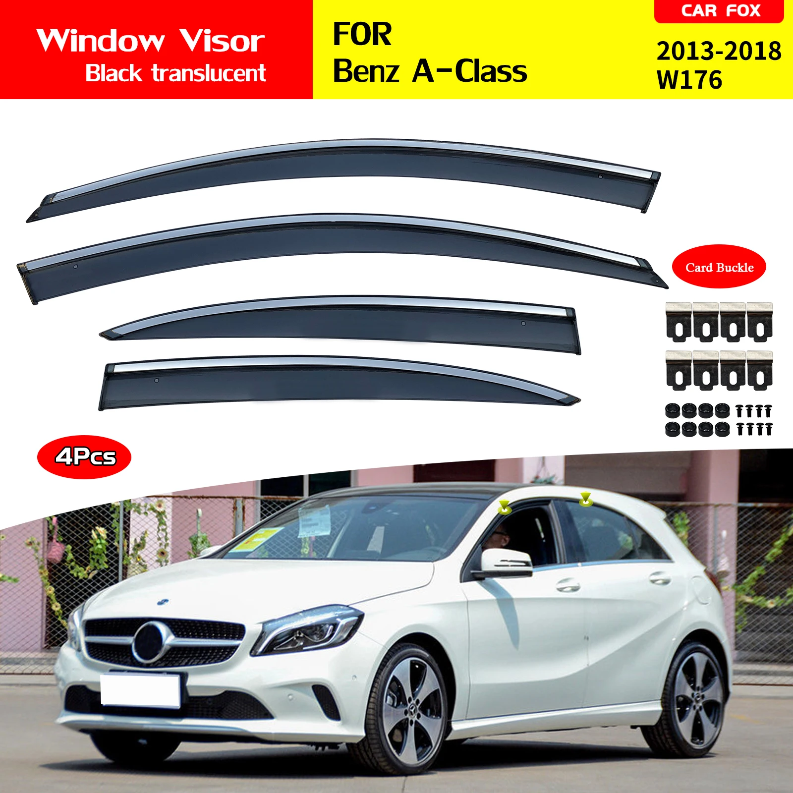 For MERCEDES A Class W169 2004-2012 W176 2013-2018 Plastic Window Visor Vent Shades Sun Rain Deflector Guard 4PCS/SET